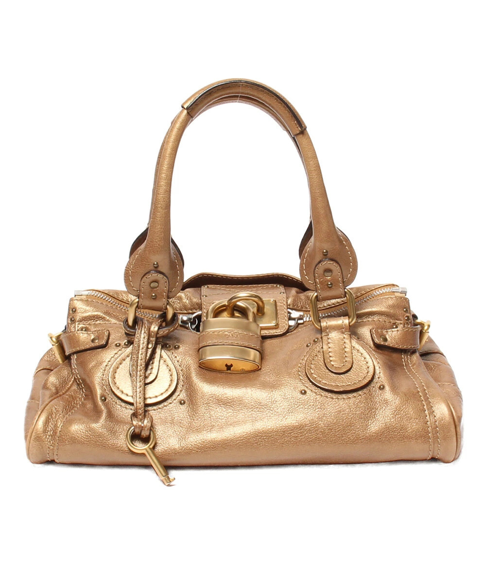 Chloe Metallic Paddington Bag Padlock Rolled Leather Top Handles Gold